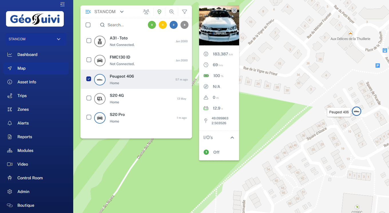 Interface Geosuivi – suivi GPS flotte véhicule en temps réel