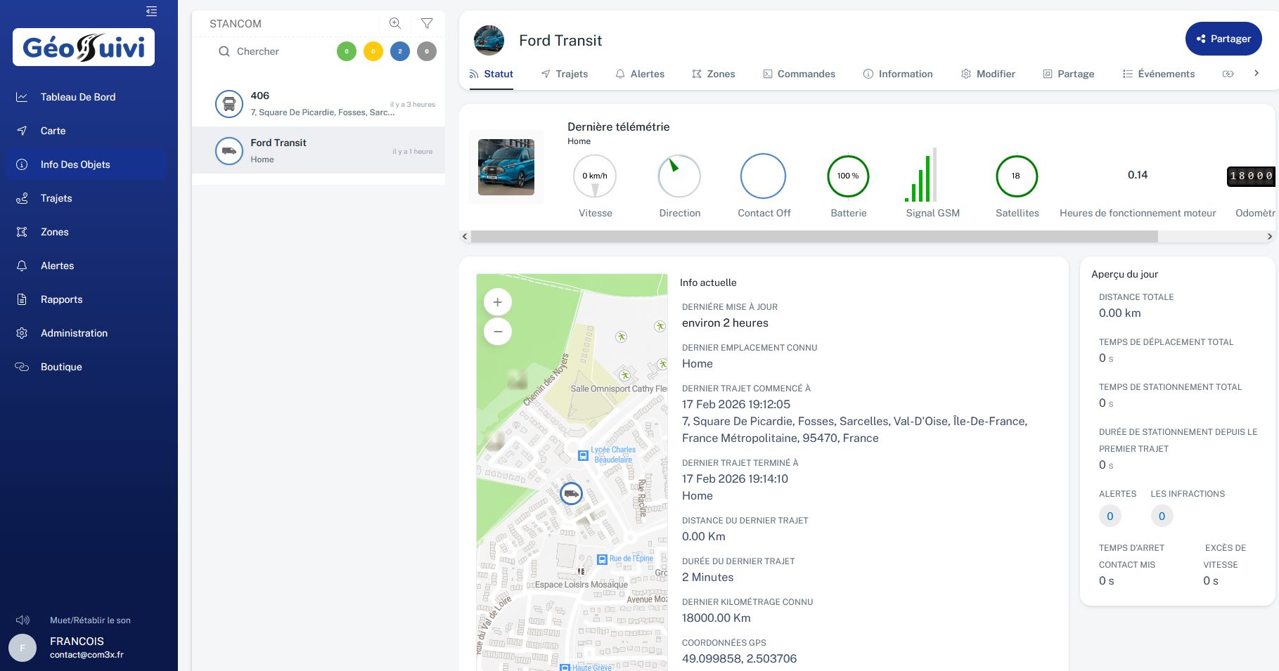 Détail véhicule GéoSuivi